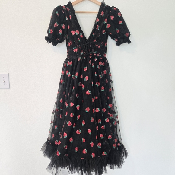 Lirika Matoshi Black Strawberry Dress tulle goth cottage core Small - Picture 3 of 17